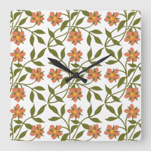 RELÓGIO QUADRADO ORANGE FLOWERS SQUARE WALL CLOCK