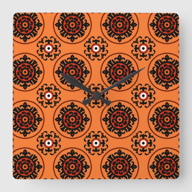 Relógio Quadrado Orange Suzani Pattern (Frente)