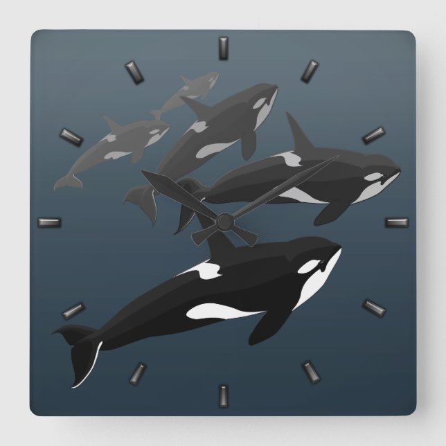 Relógio Quadrado Orca Whale Clock Killer Whale Decor Gifes de Balei (Frente)