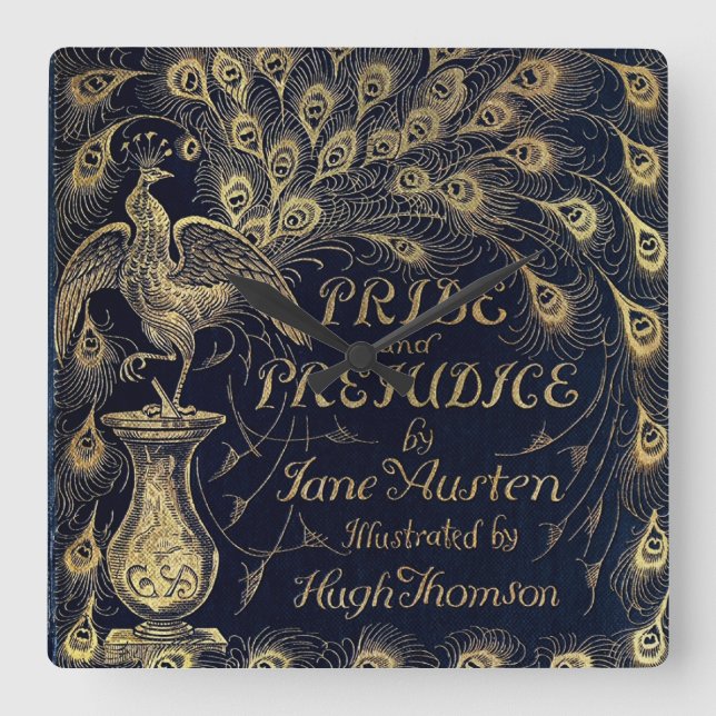 Relógio Quadrado Orgulho de Jane Austen e Preconceito de Peacock (Frente)