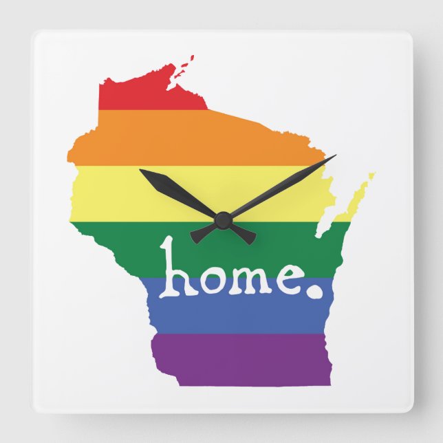 Relógio Quadrado Orgulho gay de Wisconsin | Mapa do lar (Frente)