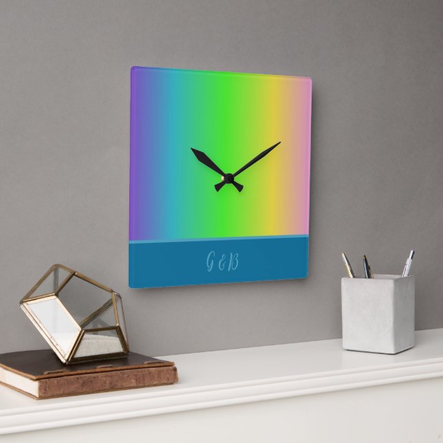 Relógio Quadrado orgulho gay mês lgbtq colorido mínimo (Escritório)