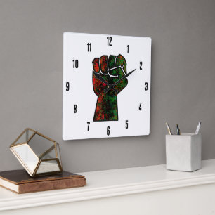 Relógio Quadrado orgulho negro vermelho punho verde pano-africano