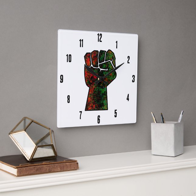 Relógio Quadrado orgulho negro vermelho punho verde pano-africano (Escritório)