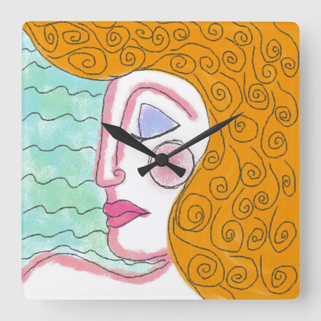 Relógio Quadrado Original Abstract Painting Square Wall Clock (Frente)