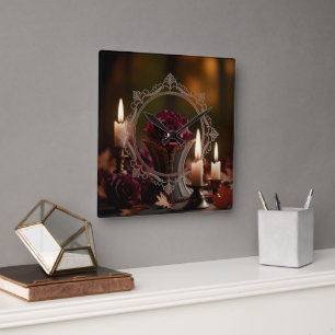Relógio Quadrado Ornamentado Vitoriano Espelho Roxo Rosa