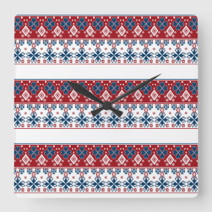 Relógio Quadrado ornamento azul vermelho