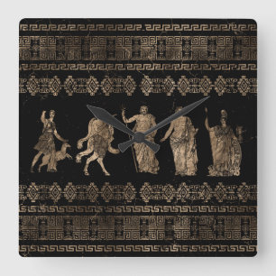 Relógio Quadrado Ornamento-chave de Deidades Gregas e Meander