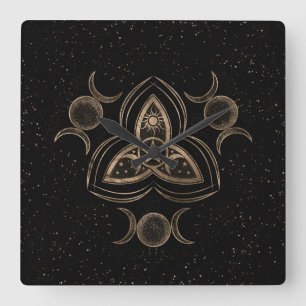 Relógio Quadrado Ornamento triplo de lua com Pentagrama