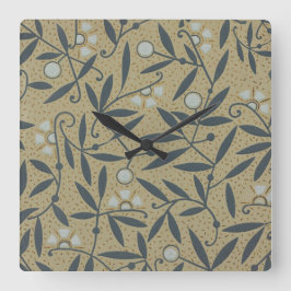 Relógio Quadrado Ornate floral pattern with dark blue vines 