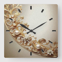 Relógio Quadrado Ornate Gold Flourish Wall Clock