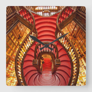 Relógio Quadrado Ornate red stairway, Portugal