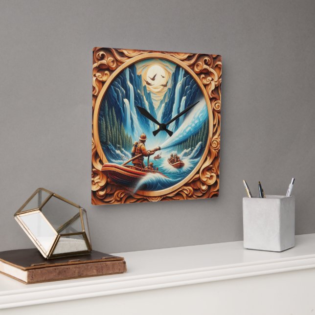 Relógio Quadrado Os bombeiros carregados no barco (Escritório)