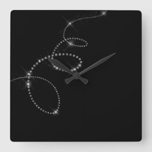 Relógio Quadrado Os cristais cinzentos Swarovski do falso preto