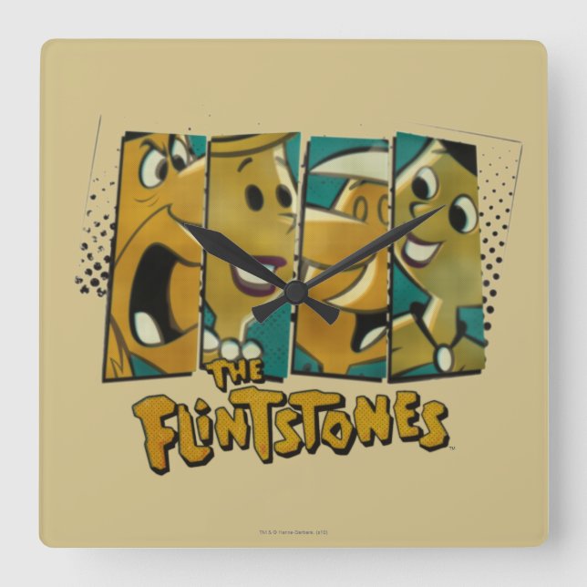 Relógio Quadrado Os Flintstones | Painéis de Caracteres Comic Retro (Frente)