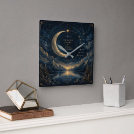 Relógio Quadrado Os Guias da Lua | Arte Celestial da Lua e Estrelas