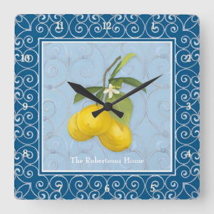 Relógio Quadrado Os limões no ramo de árvore w saem de nomes do