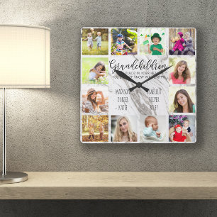 Relógio Quadrado Os netos Citam 12 Cinzas Fotográficas Personaliza