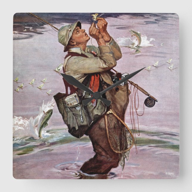 Relógio Quadrado Os peixes estão pulando (Frente)