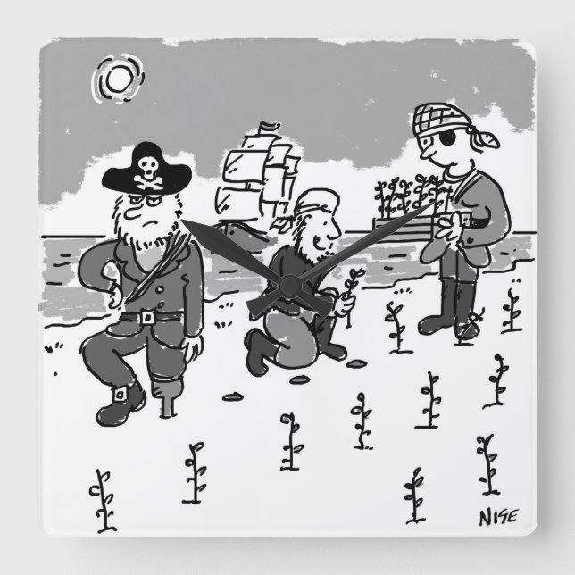 Relógio Quadrado Os piratas estão se preparando usando uma perna de (Frente)