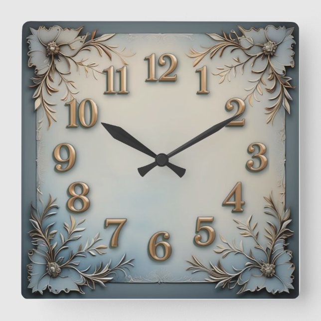 Relógio Quadrado Ótimo Azul Decorativo  (Frente)