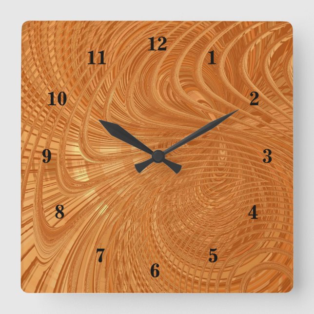 Relógio Quadrado Ouro abstrato Waves Wall Clock (Frente)