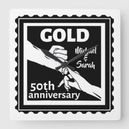 Relógio Quadrado Ouro aniversário de casamento com mãos 50