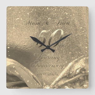 Relógio Quadrado Ouro Casado 50 anos pais Faux Dourado