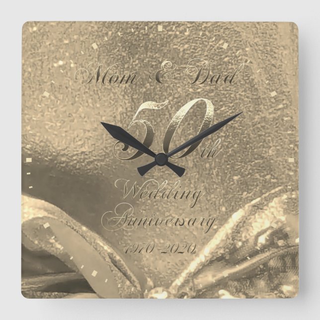 Relógio Quadrado Ouro Casado 50 anos pais Faux Dourado (Frente)