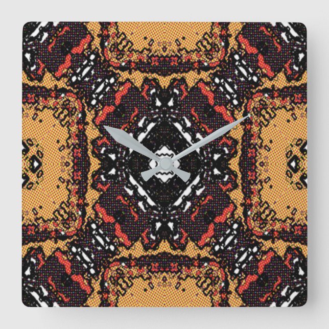 Relógio Quadrado Ouro Clássico de Tonalidade da Terra Provoca Padrõ (Frente)