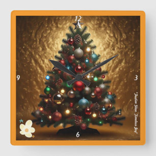 Relógio Quadrado ouro Feliz Natal