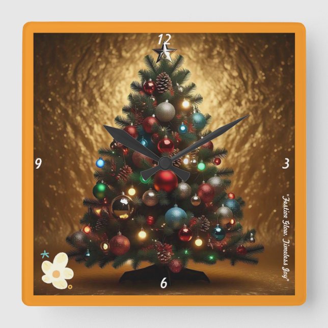 Relógio Quadrado ouro Feliz Natal (Frente)