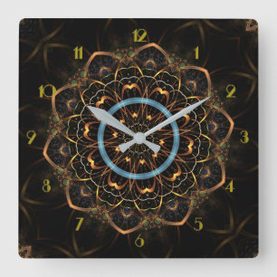 Relógio Quadrado Ouro Filigre Mandala