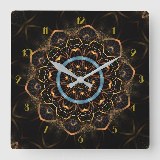 Relógio Quadrado Ouro Filigree Mandala (Frente)
