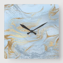 Relógio Quadrado Ouro moderno e brilhante mármore azul