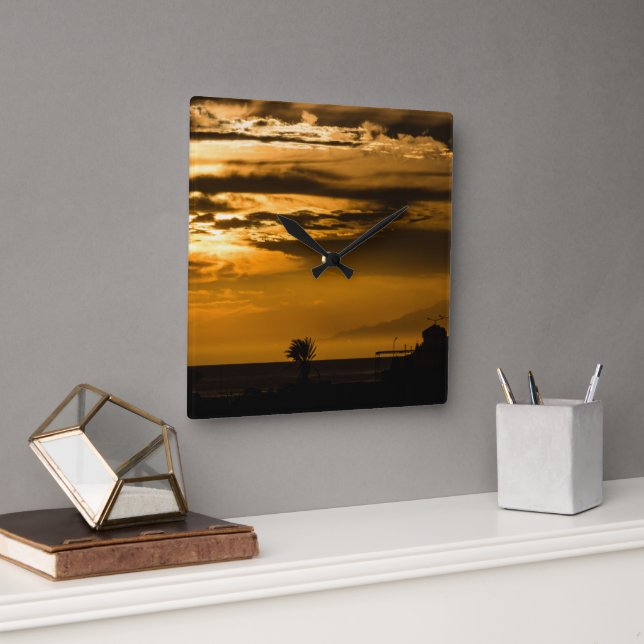 Relógio Quadrado Ouro Sky (Escritório)