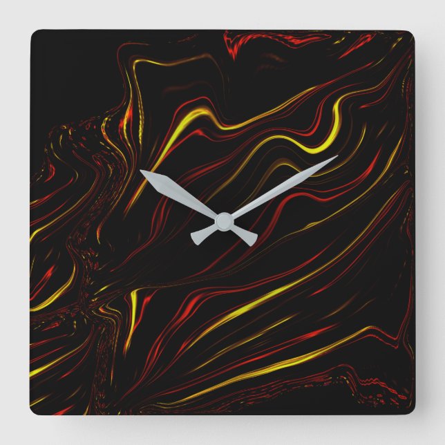 Relógio Quadrado Ouro vermelho ondulado, longos traços sobre fundo  (Frente)