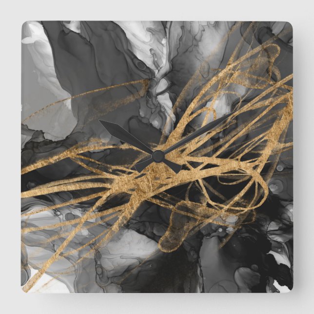 Relógio Quadrado Ouro Vortex I (Frente)