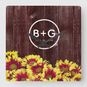 Relógio Quadrado Outono Girassóis sobre Casamento de Fronteira de 