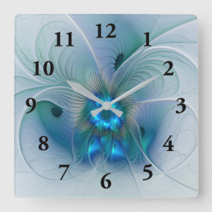 Relógio Quadrado Ovações de Pé, Fractal Azul Turquesa Abstrato