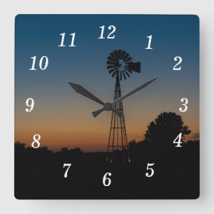 Relógio Quadrado Ozark Windmill Sunset Wall Clock