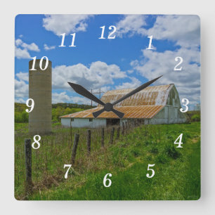 Relógio Quadrado Ozarks Old Barn e Silo Wall Clock