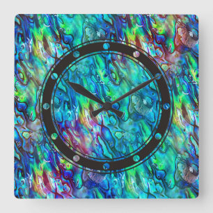 Relógio Quadrado Padrão 1 de shell Abalone Paua da Nova Zelândia