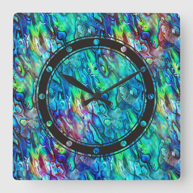 Relógio Quadrado Padrão 1 de shell Abalone Paua da Nova Zelândia (Frente)