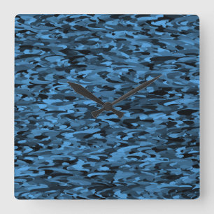 Relógio Quadrado Padrão Abstrato Azul Preto
