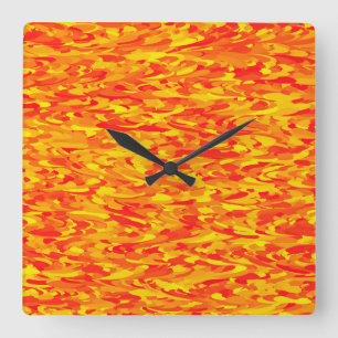 Relógio Quadrado Padrão Abstrato Laranja Vermelho Amarelo