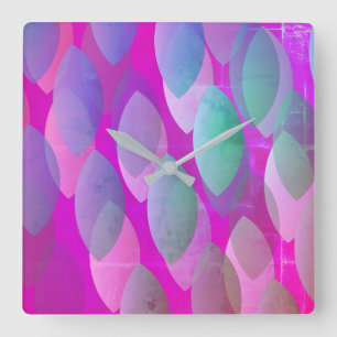 Relógio Quadrado Padrão Abstrato Moderno Magenta Rosa Teal