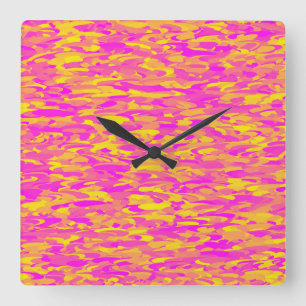 Relógio Quadrado Padrão Abstrato Rosa Amarelo Laranja