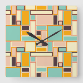 Relógio Quadrado Padrão abstrato vibrante com retângulos