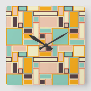 Relógio Quadrado Padrão abstrato vibrante com retângulos